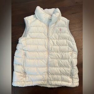 Ralph Lauren Down White Puffer Vest with Pink Logo Girls Size 8-10 EUC!